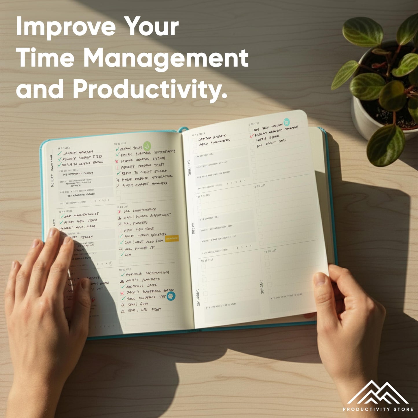 PRODUCTIVITY STORE Pro - Undated, 2026 Planner, 5.8” x 8.3” - The #1 Productivity Planner to Achieve Your 2026 Goals - Planner 2026-2027 - Blue - A5