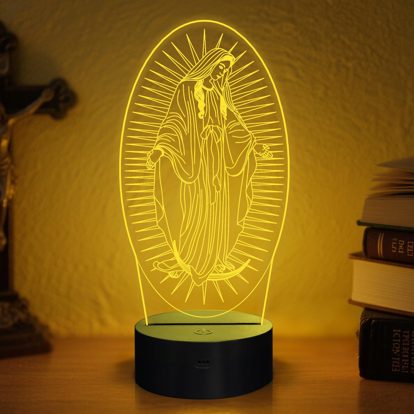 Attivolife Virgin Mary Gifts, 3D Our Lady Night Light Illusion Hologram Lamp 16 Color Changing with Remote Control, LED Best Birthday Christian Mothers Day Gifts for Religious Women Mom