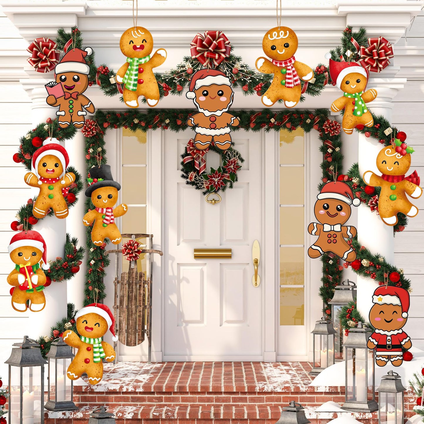 Soaoo 36 Pcs 7.9 Inch Gingerbread Man Christmas Outdoor Decorations Large Hanging Christmas Ornaments Double Sided Xmas Plastic Decor for Xmas Tree Office Home Yard Porch Holiday