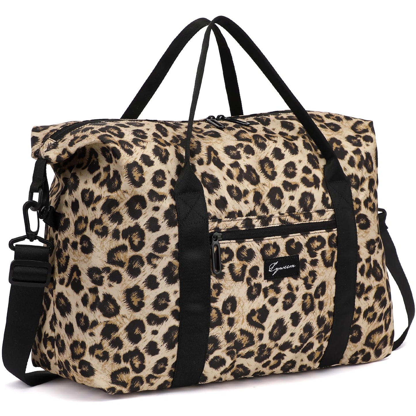 ADVEZO Duffle Bag for Travel Foldable Leopard Print Carry on Travel Bag, Small Medium Weekender Overnight Bags for Women, 40L Waterproof Sport Gym Bag for Men with Computer Compartment (leopard print)