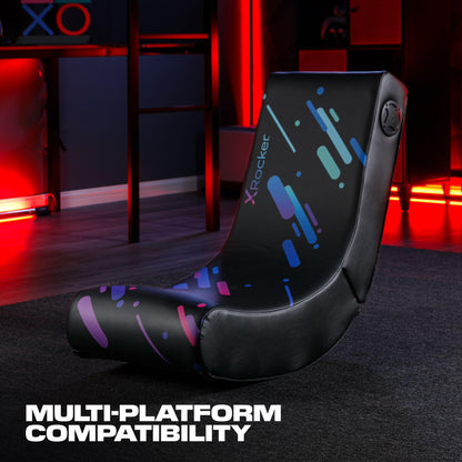 X Rocker Pixel Printed Video Gaming Floor Chair with Headrest Speakers, Wireless Bluetooth, Foldable, Vegan Leather, 300 lbs Max, Amazon Exclusive, Black