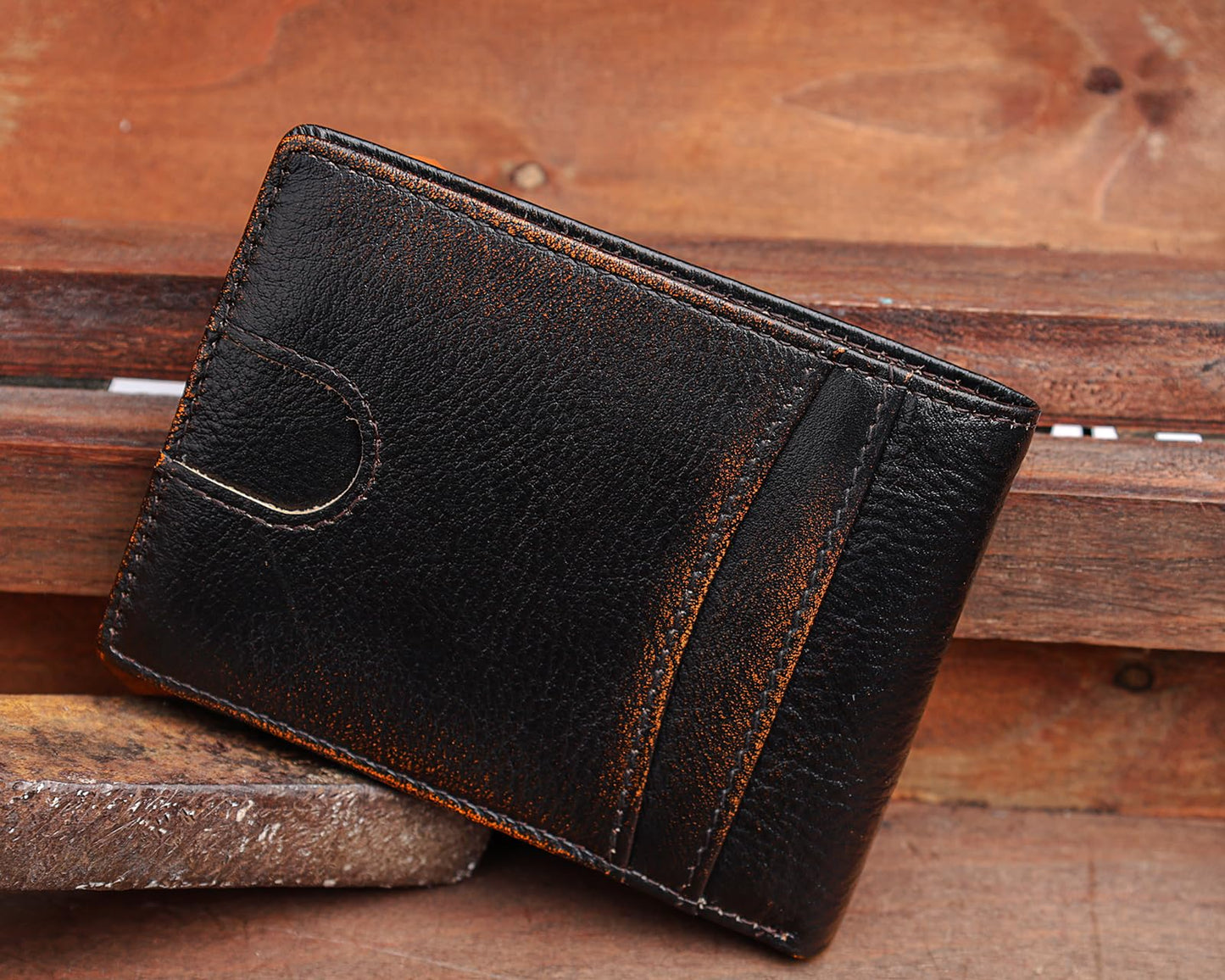 DK86 USA Flag Wallet for Men Slim Rfid Bifold Genuine Leather 2 ID Window With Gift Box (black brown with US flag)