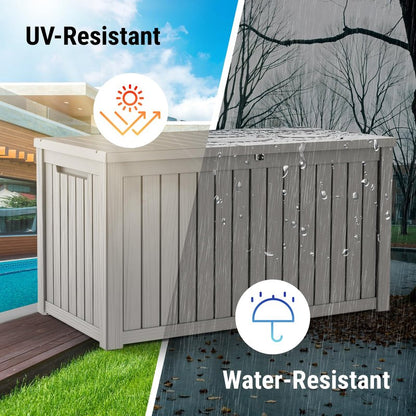 Mars Villa 180 Gallon Outdoor Storage Box, Large Waterproof Resin Deck Box for Patio Furniture Cushions, Pool Supplies, Gardening Tools, Lockable, Weatherproof and UV Resistant, Grey