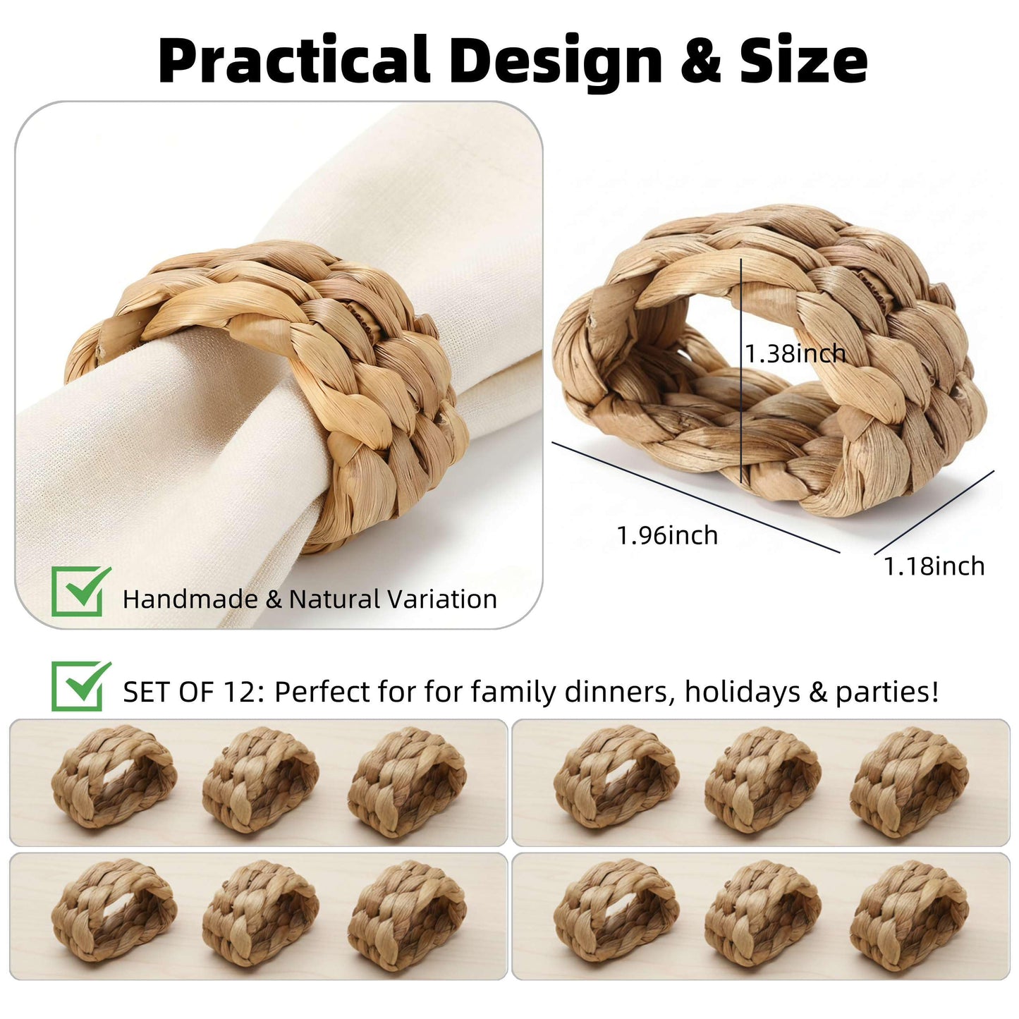 24 Pcs Napkin Rings Rattan for Thin Napkins, Handwoven Semicircle Wicker Napkin Holders for Boho Farmhouse Table Decor, for Thanksgiving, Weddings, Easter and Coastal Summer Parties