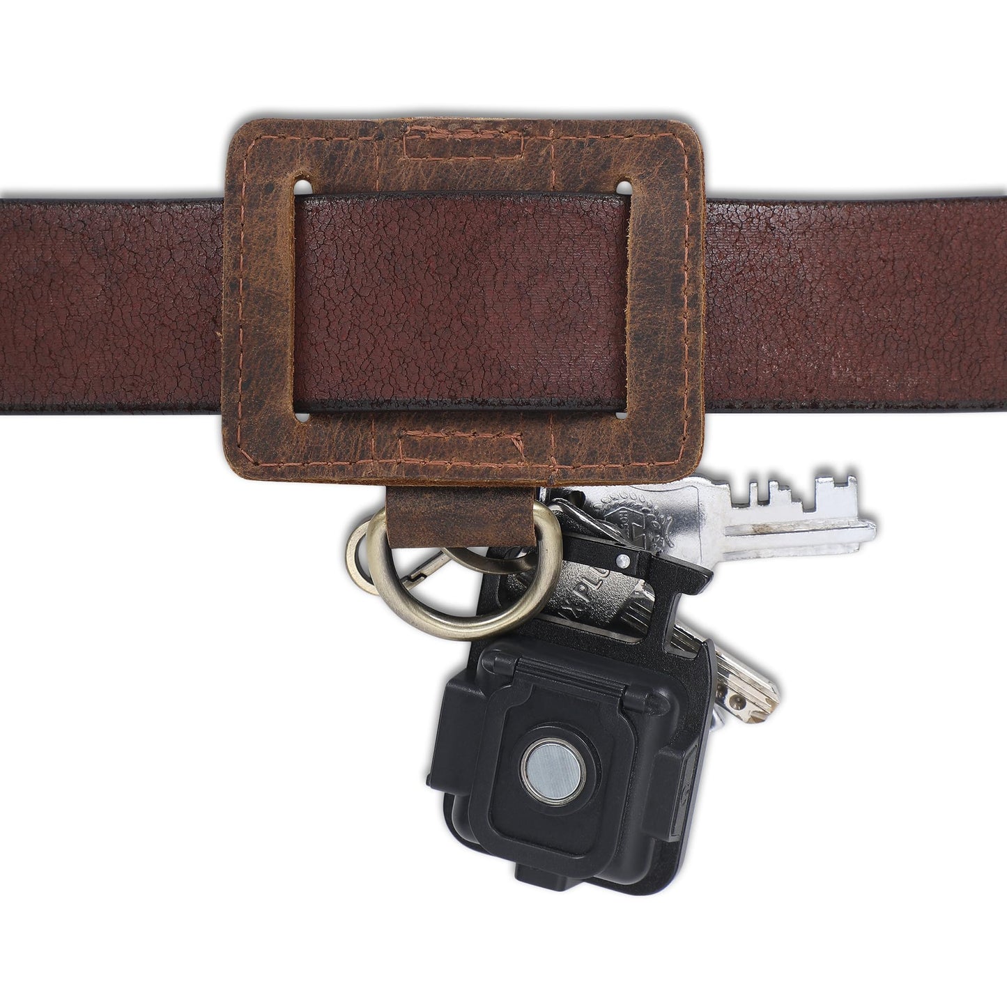CestAntiQ Heavy Duty EDC Leather Key Ring Keychain Holder with Belt Loop, Key Fob Holder and Belt Clip for Men Brown