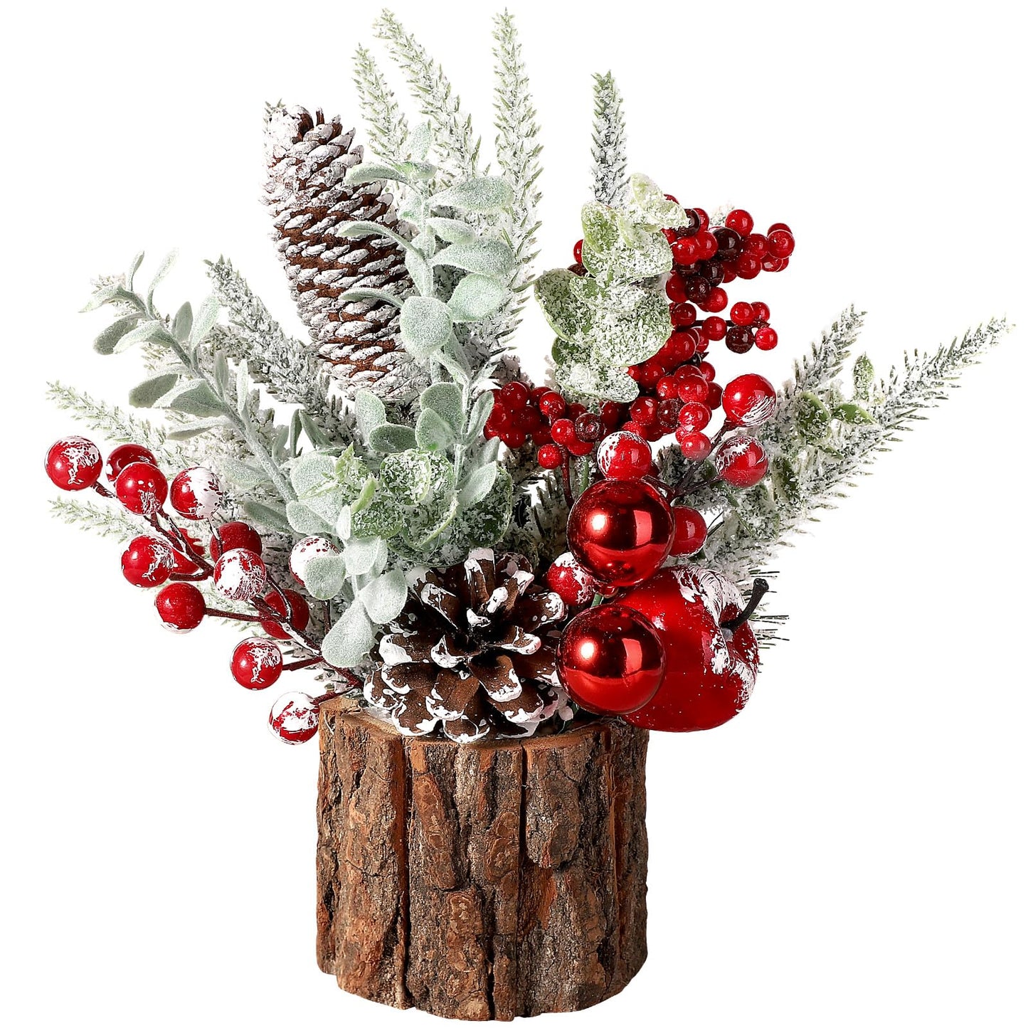 hatisan Small Christmas Tree, Artificial Christmas Tree with Christmas Ornaments Pine Cone Berry, Tabletop Christmas Tree for Christmas Decorations Home Room Party Winter Indoor Outdoor((Red-Round)