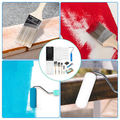 Rhibak Paint Roller Kit, Paint Brushes and 4 Inch Foam Small Paint Roller Set, All in One Paint Tools for Professional or Home Owners for Professional Painting Results