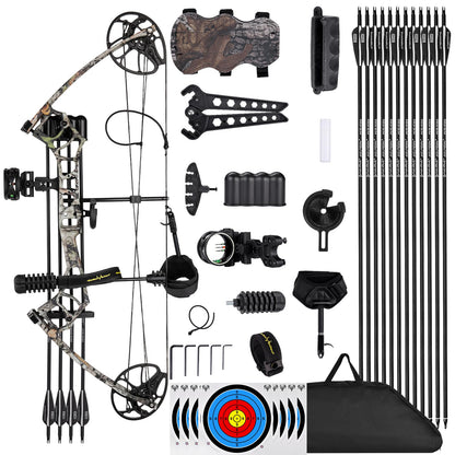 Lanneret Compound Bow and Archery Sets - Right Hand Archery Compound Bows 0-70 lbs Draw Weight Adjustable for Adults and Beginners，25"-31" Draw Length，up to IBO 320 fps，Archery Hunting Bow Set，Camo
