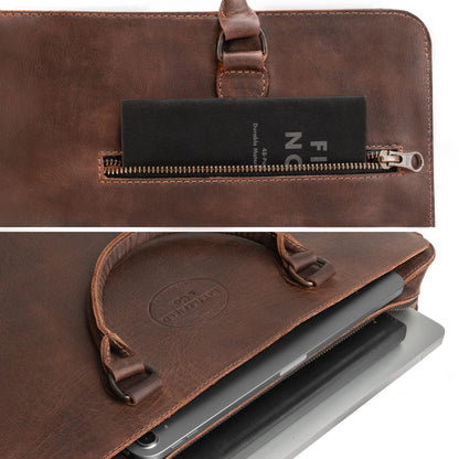 Littlefield & Co., Classic Portfolio Document Holder with Handles, Padfolio with Zipper Closure, Rustic Briefcase, Full Grain Leather, Handmade, Bourbon Brown