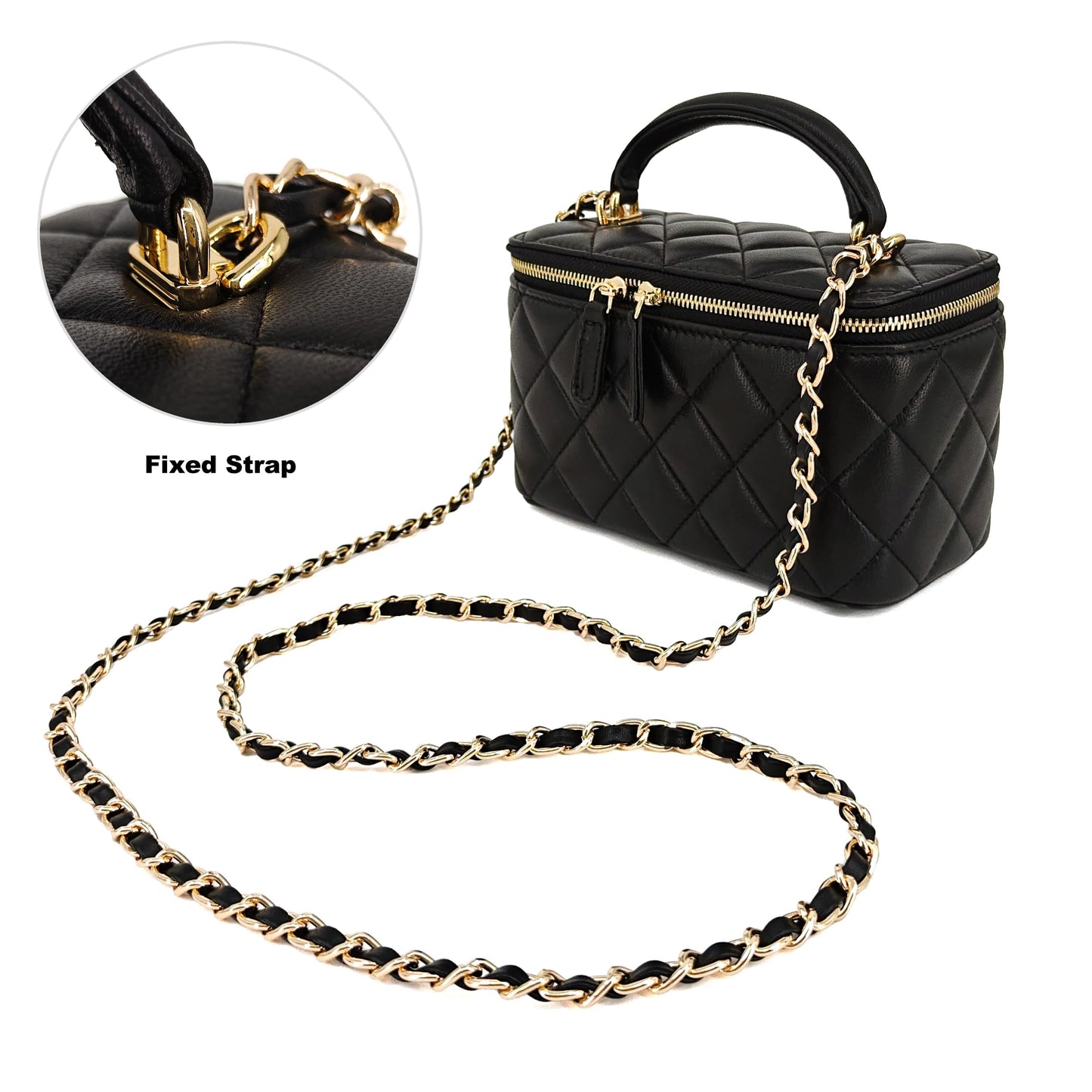 M-ioi-M Soft Lambskin Small Purse Genuine Leather Mini Crossbody Bag for Women with Gold Chain Strap, Quilted Top-Handle Shoulder Handbag, Classy Designer Dressy Evening Purse, Vanity Case Bag(Black)