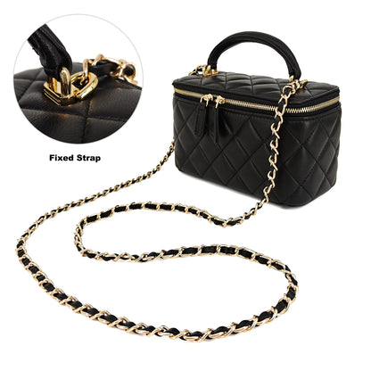 M-ioi-M Soft Lambskin Small Purse Genuine Leather Mini Crossbody Bag for Women with Gold Chain Strap, Quilted Top-Handle Shoulder Handbag, Classy Designer Dressy Evening Purse, Vanity Case Bag(Black)