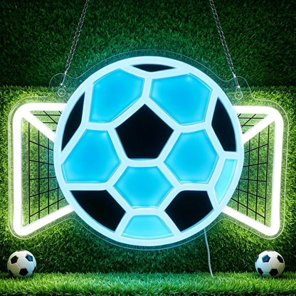 Okayera Soccer Neon Sign, Dimmable Football LED Lamp for Wall Decor, Light up Sports Sign for Bedroom Playroom Man Cave Club Party College Dorm Decor, Cool Teenager Boy Kid Birthday Holiday Xmas Gifts