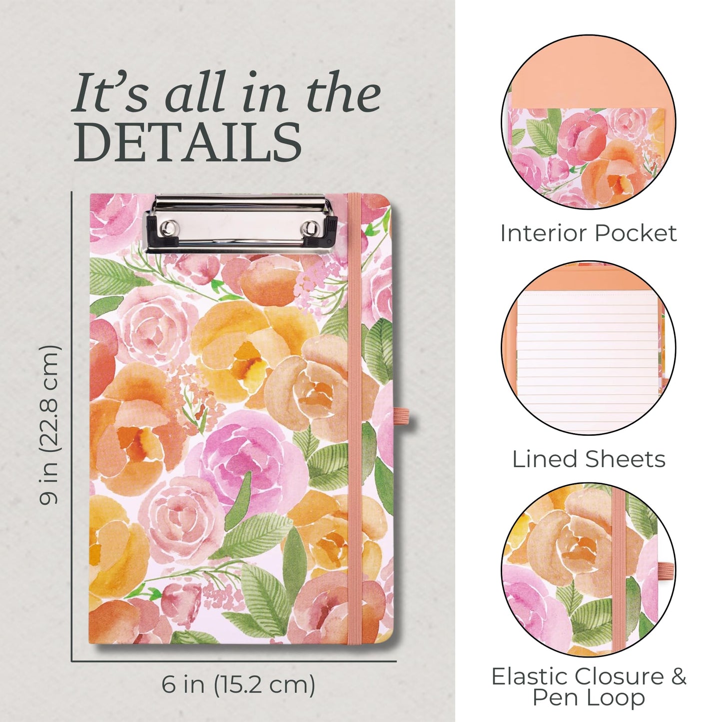 Steel Mill & Co Cute Mini Clipboard Folio with Refillable Lined Notepad and Interior Storage Pocket, Small Padfolio for Work (Full Posey)