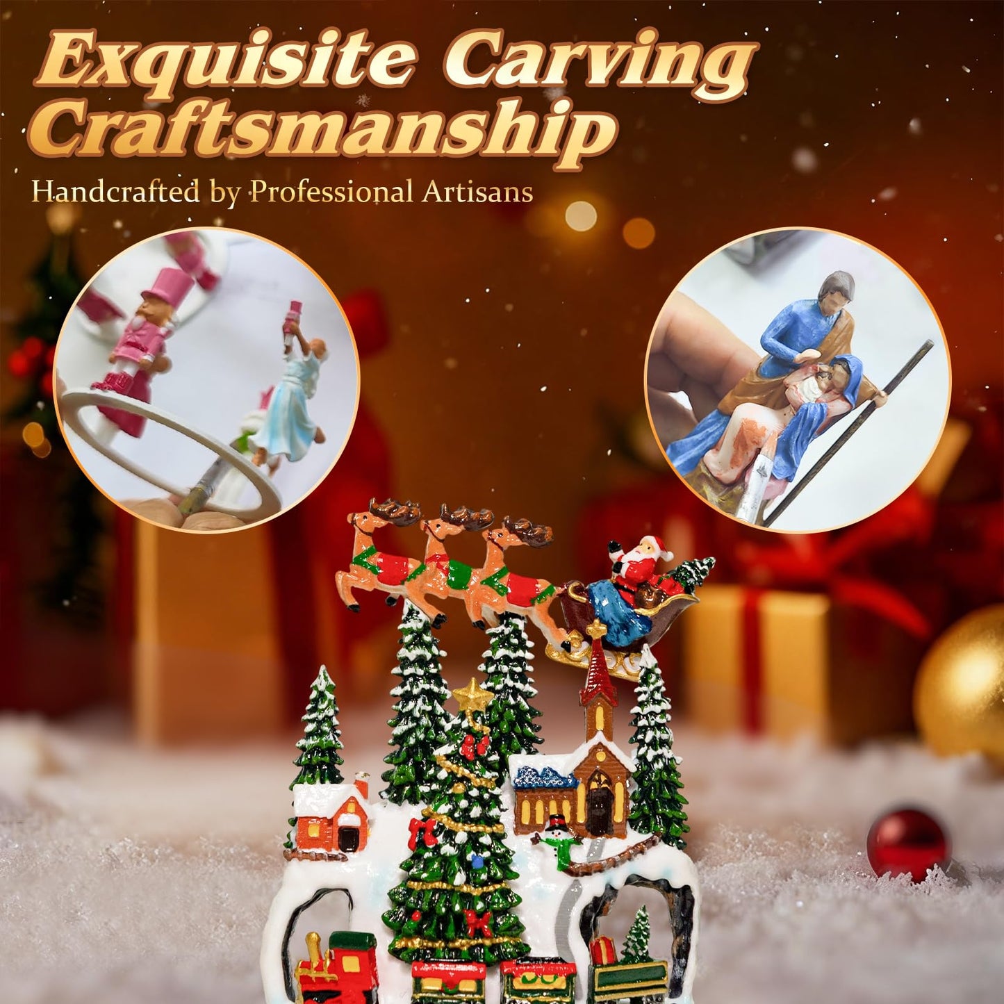 Snow Globe, Santa Snow Globe Christmas Tree, Lighted Musical Decorations Lantern,Village Houses, Train Battery, Reindeer, USB or Battery Operated，Gifts for Men and Kids.