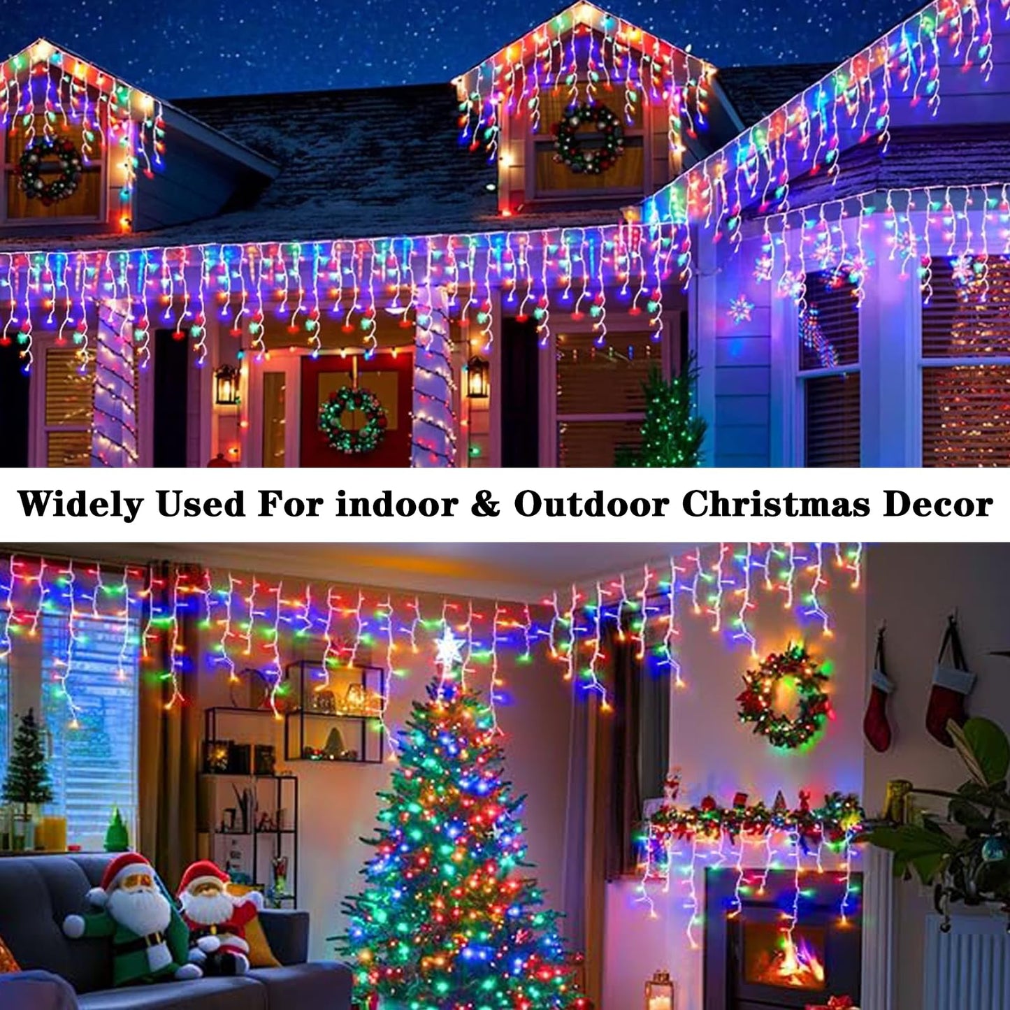 Aolupal Upgraded 640LED Solar Christmas Icicle Lights Outdoor Waterproof,60+16FT 13 Modes & USB Rechargeable Solar Powered Icicle Light for Roof House Yard Christmas Outdoor Decoration
