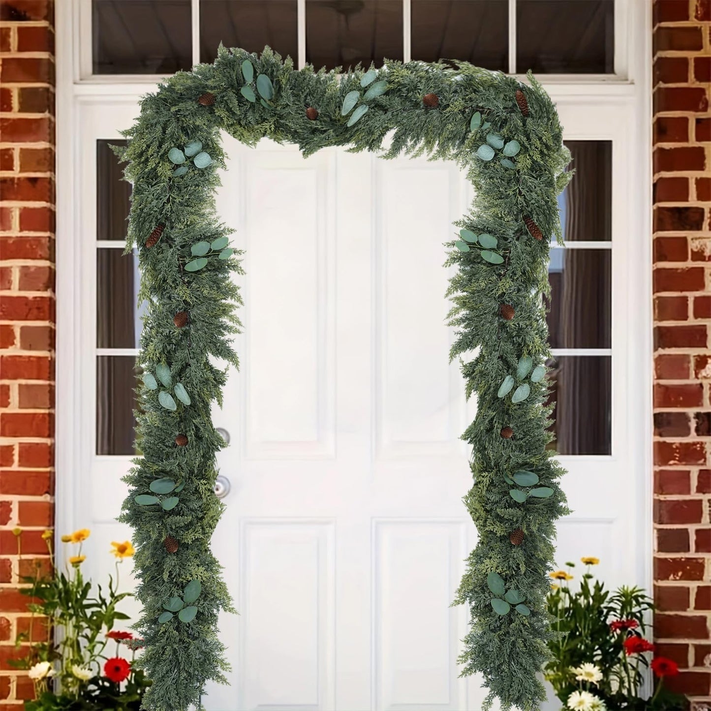 Gudegou 6FT Christmas Garland, Cedar Garlands with Eucalyptus,Artificial Pine Garland Christmas Decorations for Mantle Fireplace Outdoor Staircase