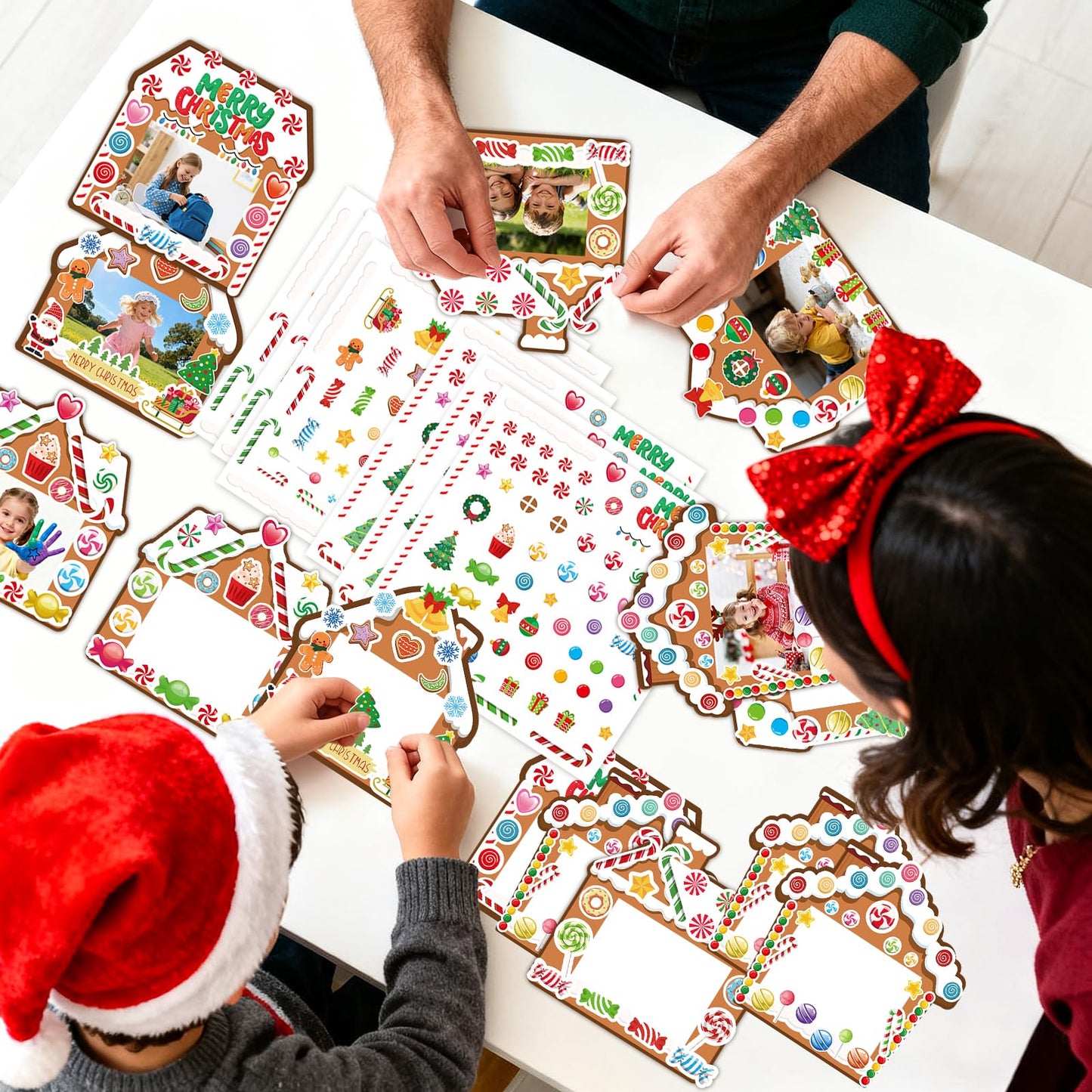30 Packs Christmas Picture Frame Craft Kits for Kids DIY Xmas Gingerbread House Candy Photo Craft Hanging Frame gingerbread cookie Ornaments for Holiday Art Decorations Home Class Game Activities