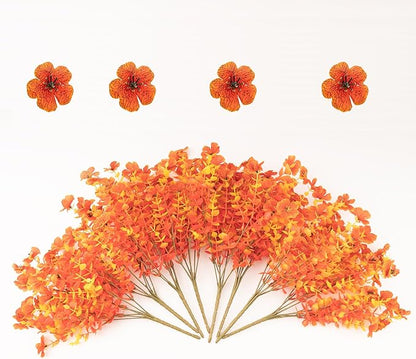 Outdoor Artificial Flowers, 8 Bundles Fake Flowers Autumn Decoration, No Fade Faux Plastic Shrubs for Garden Patio Porch Window Box Decor (Fall Orange)