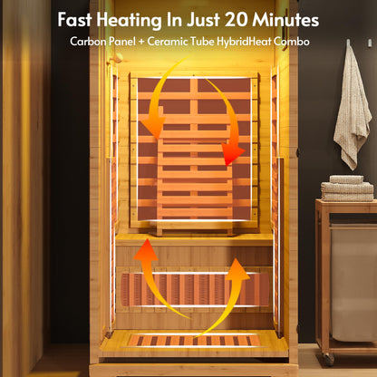 Rotihom 1-2 Person 6.3Ft Infrared Sauna, 7 Color Full Spectrum Wood Dry Sauna. Canadian Hemlock Indoor Saunas with 1745W 20Min Fast Heating & Music Speakers for Home & Gym (40" Lx36 Wx76 H)