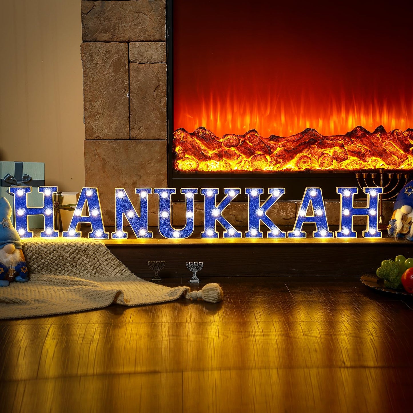 Hanukkah Decorations Hanukkah Sign Light up Letters LED 6.3 Inch Battery Powered Jewish Christmas New Year Mantel Home Decor Party Favor Chanukah Night Light Centerpiece Gift(Battery Not Included)