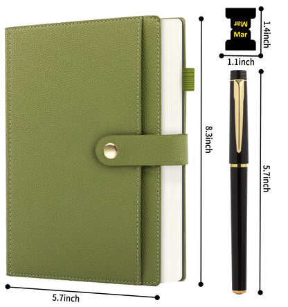A5 Lined Leather Journal Notebook, Hardcover Journal Set with Pen, Monthly Index Tabs and Gift Box, 320 Pages 100GSM Thick Paper, Thick Daily Diary, Journal for Women, Men, School, Travel, Work(Green)