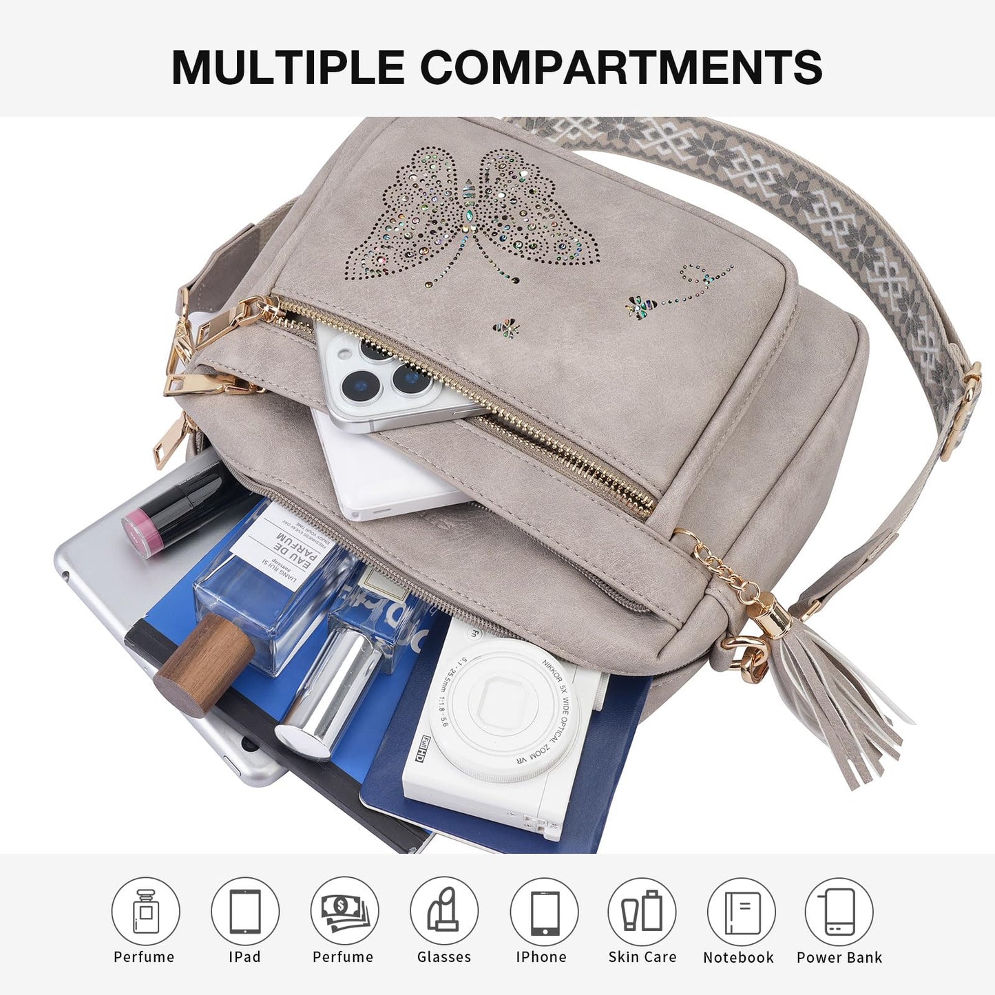 KITEVIUN Crossbody Bags for Women Trendy Leather Crossbody Purse Shoulder Handbags Butterfly Design
