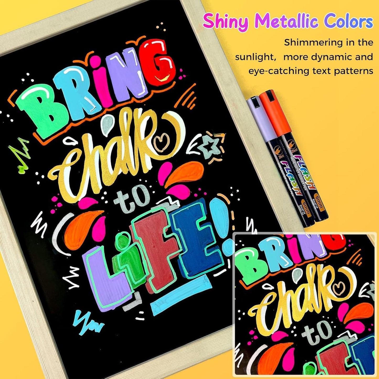 SFAIH 24 Vibrant Chalk Markers for Blackboard [1s Wet Wipe] - No Residue, 6mm Chalk Markers for Chalkboard Calendar, Glass, Window, Menus, Labels, Signs, Car, Non-Toxic, Ideal for Bistro Home