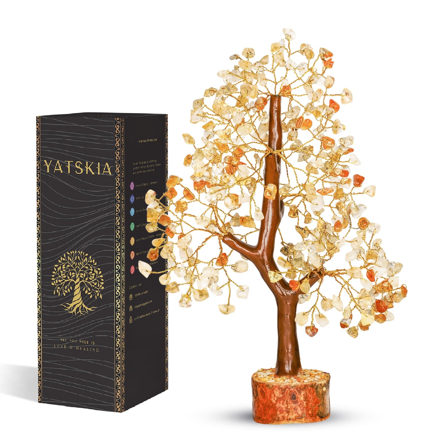 YATSKIA Citrine Tree | Gemstone Money Tree Feng Shui | Good Luck Crystals | Shelf Decor for Bedroom | Crystal Desk Decor | Healing Gift | Birthday Gifts for Women | 10 Inch