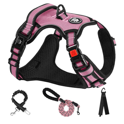 NESTROAD No Pull Dog Harness,Adjustable Oxford Medium Dog Harness with Leash,Reflective No-Choke Pet Vest Harness with Easy Control Soft Handle for Small Medium Large Dogs(M,Pink)
