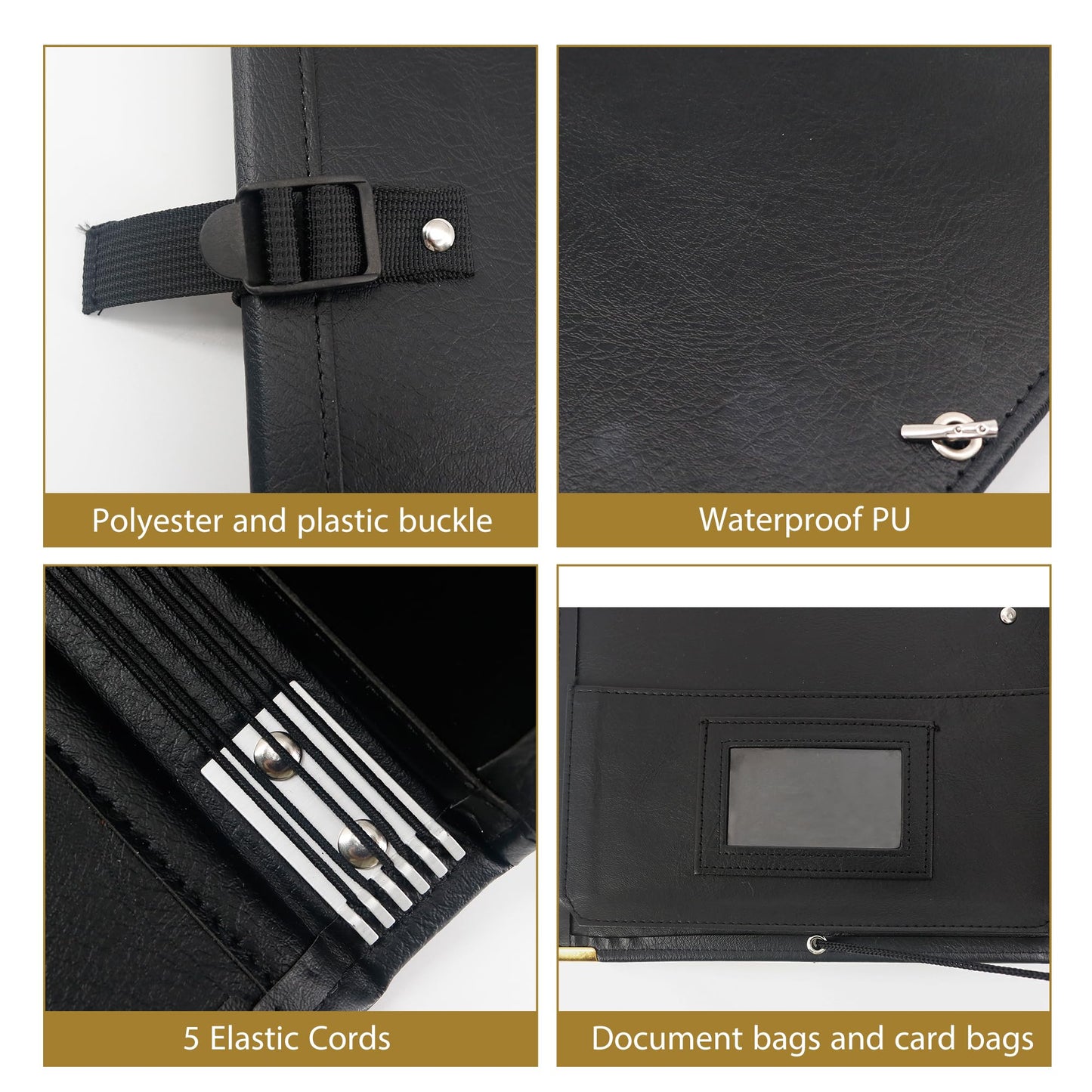 GraduatePro Elastic Music Sheet Holder 9.5" x 12" PU Leather Choir Music Folder with Hand Strap for Piano Particle and Stage Performance