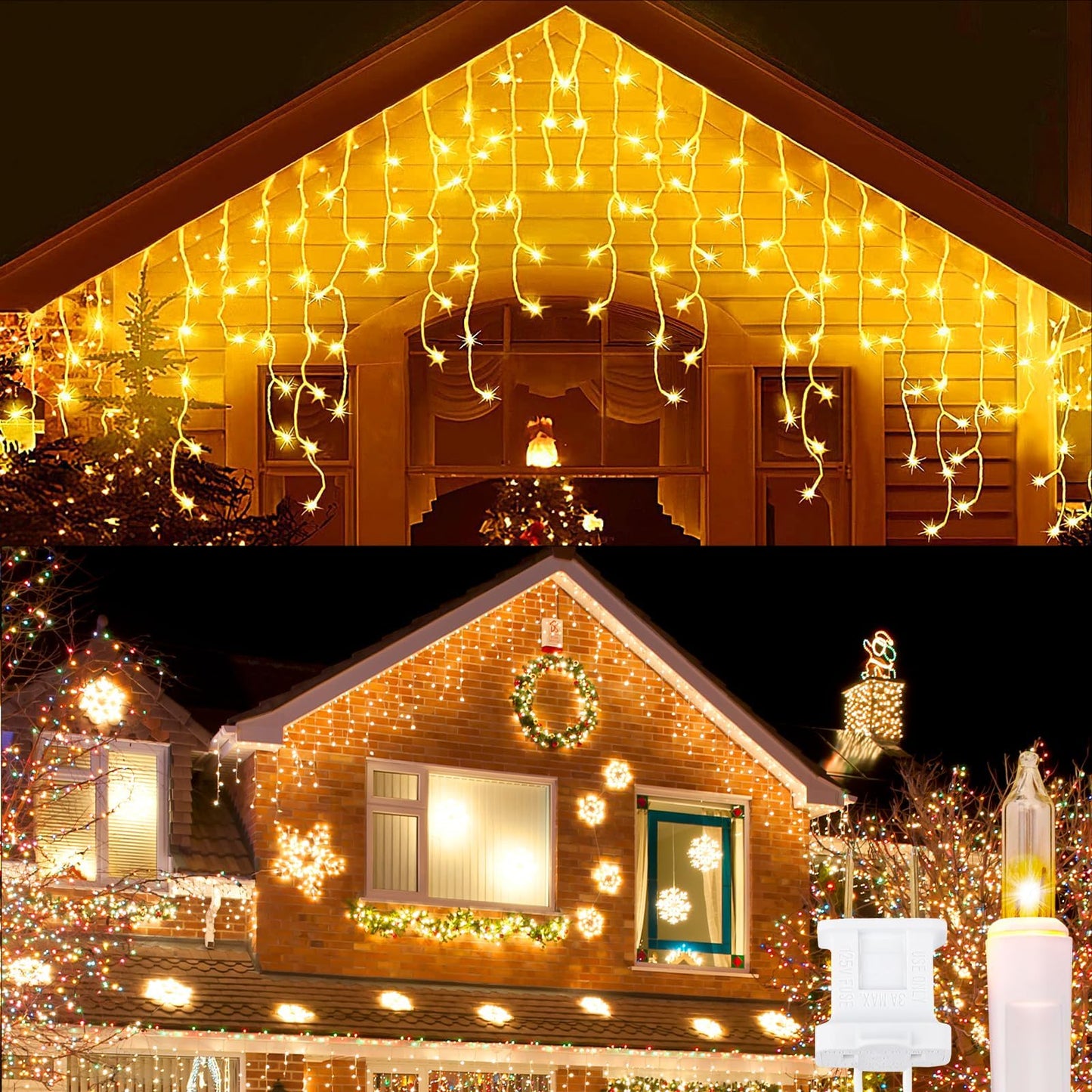 8.5 ft 150 Icicle Lights Christmas String Lights Warmwhite Christmas Decorations Plug in Waterproof Outdoor Indoor Decor for Xmas, Thanksgiving Day, Party, Patio, Courtyard, Window, Fence Decor