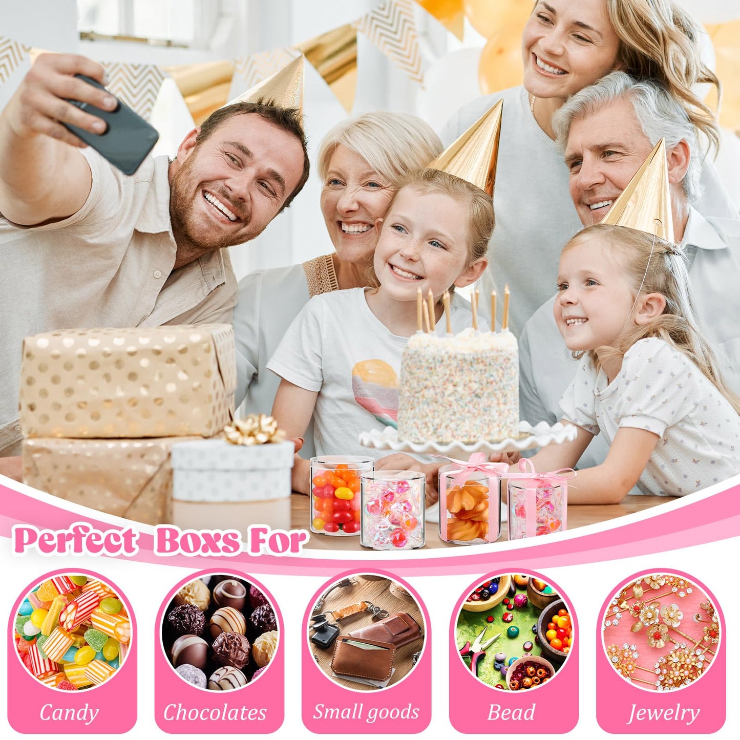 Taiyin 50 Pcs Plastic Acrylic Circle Box with Lid Clear Acrylic Box Small Round Cube Organizer Transparent Storage Boxes Containers for Candy Beads Jewelry Gift Wedding Graduation Favor (2 x 2.36'')