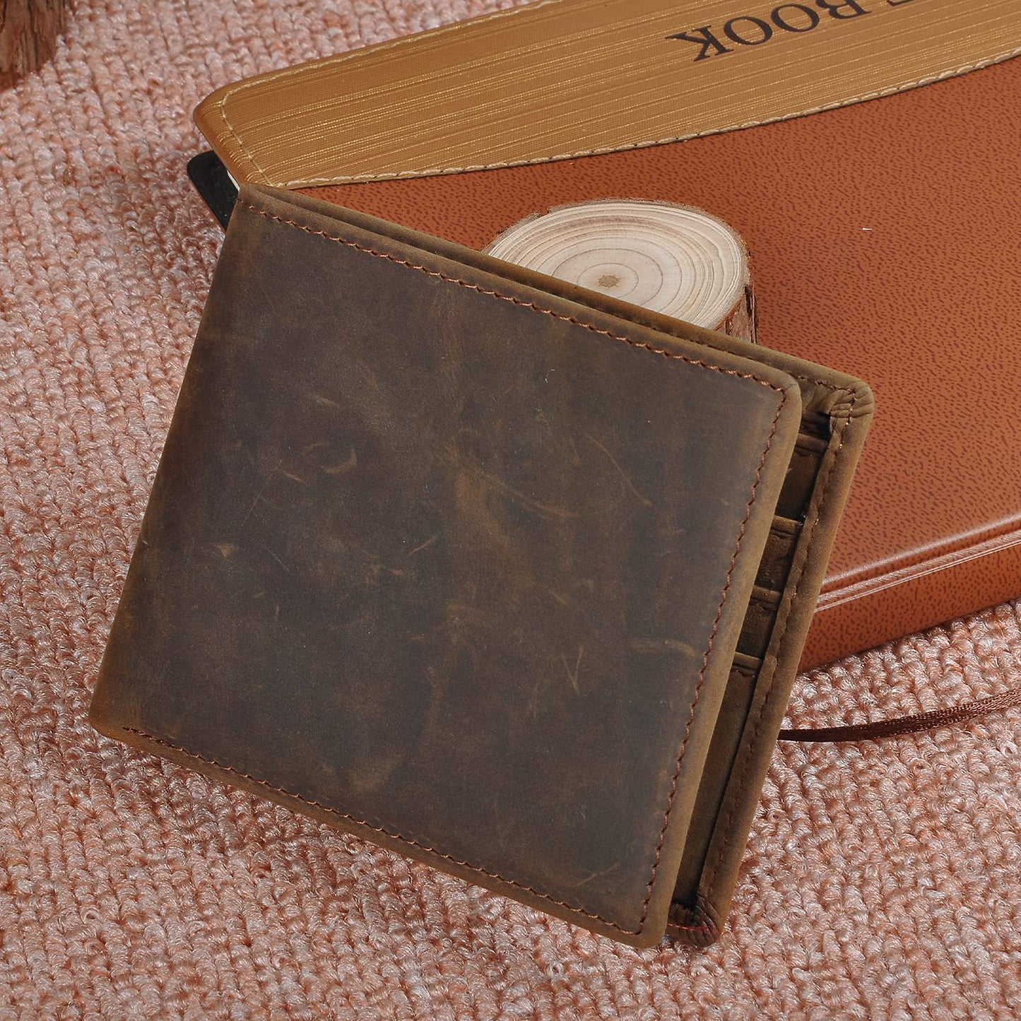 HRS Genuine Leather Wallets for Men, Handmade Vintage Italian Distressed Slim Bifold Men's Wallet with RFID Blocking