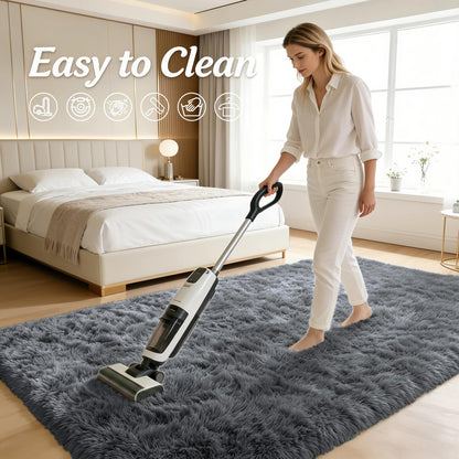 OLANLY Area Rugs for Living Room Bedroom, Machine Washable 4x5.9 ft Soft Fluffy Shaggy Bedside Rug, Indoor Floor Carpet for Kids Girls and Boys, Dorms, Nursery Rooms, Home Decor Aesthetic, Grey