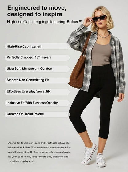 Conceited Capri Leggings for Women - High Waisted - Soft - Casual - Black - Small - Medium