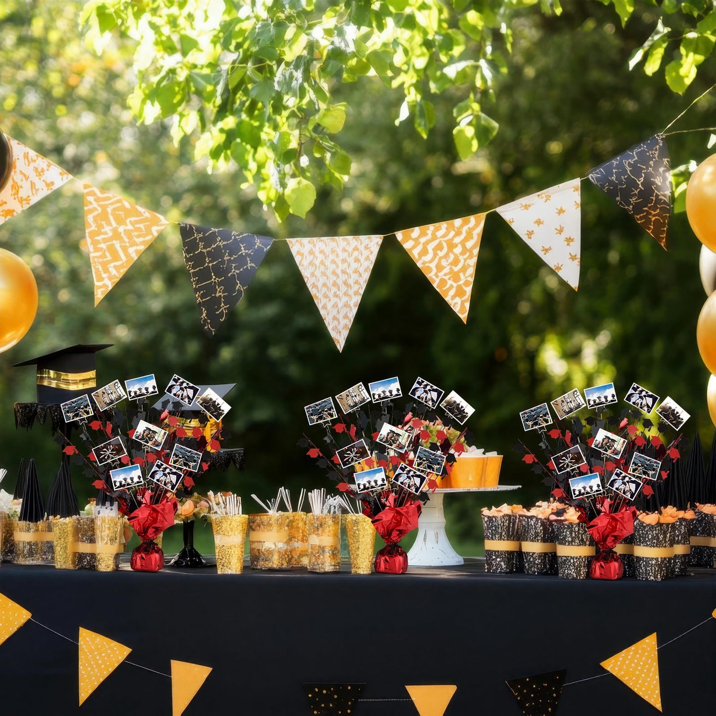 FunooFuno 6 Pcs Graduation Photo Display Decoration Graduation Table Centerpiece Class of 2026 Glitter Foil Party Table Decor with 48 Photo Toppers for Congratulate Grad Party Supplies(Black and Red)