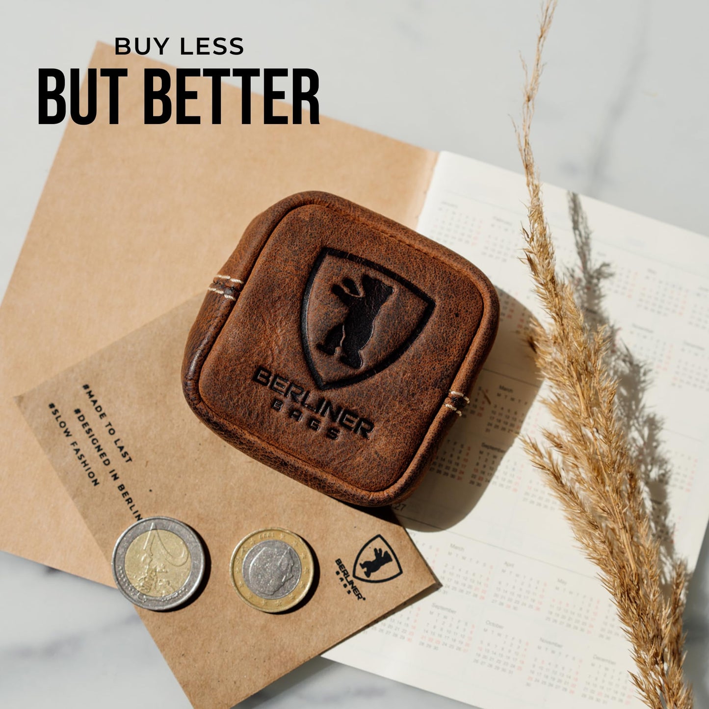 Berliner Bags Vintage Genuine Leather Coin Pouch Lena, Change Purse for Women and Men, Coin purse with snap - Brown