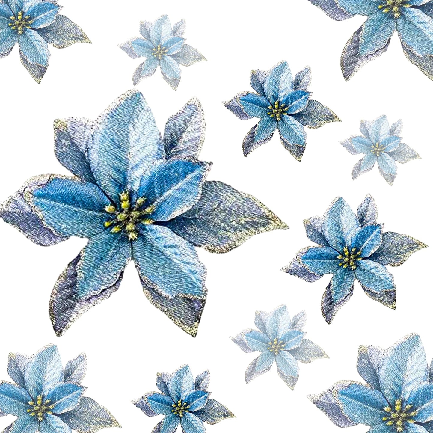 KEPATO Christmas Glitter Poinsettia Christmas Tree Ornaments Pack of 12 (Blue)