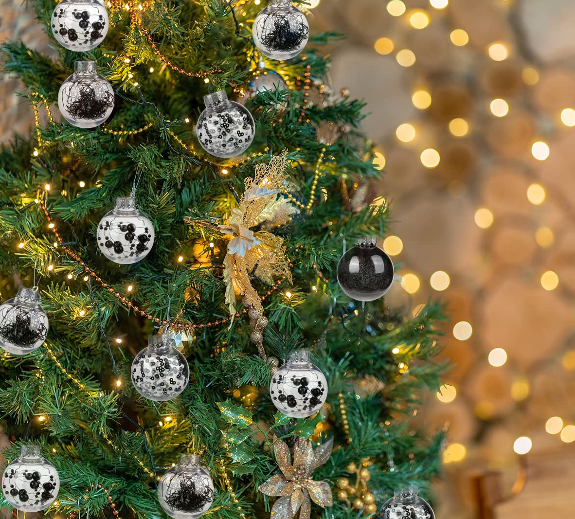 Briful 30PCS Shatterproof 2'' Halloween Tree Balls Set - Black & Clear Decorative Hanging Ornaments for Xmas Tree & Party Decoration