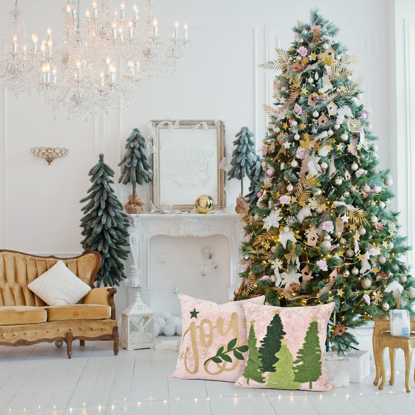 LOOPUINHOM Joy Christmas Pillow Covers 18x18,Embroidered Velvet Christmas Throw Pillow Covers Christmas Decorations Holiday Pillows for Home Couch,Pink Blush/Gold