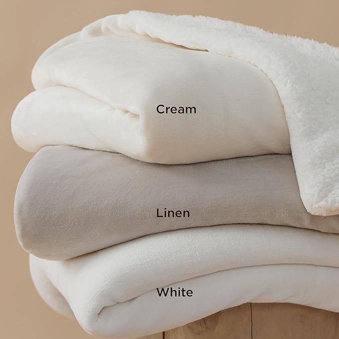 Bedsure GentleSoft Sherpa Fleece Blankets Queen Size for Bed - Thick and Warm, Soft Fuzzy Plush Queen Blanket for Winter, Cream, 90x90 Inches