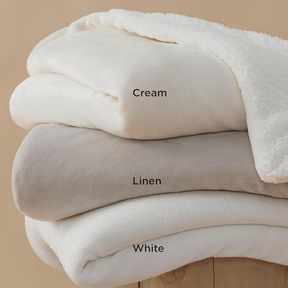 Bedsure GentleSoft Sherpa Fleece Blankets Queen Size for Bed - Thick and Warm, Soft Fuzzy Plush Queen Blanket for Winter, Cream, 90x90 Inches