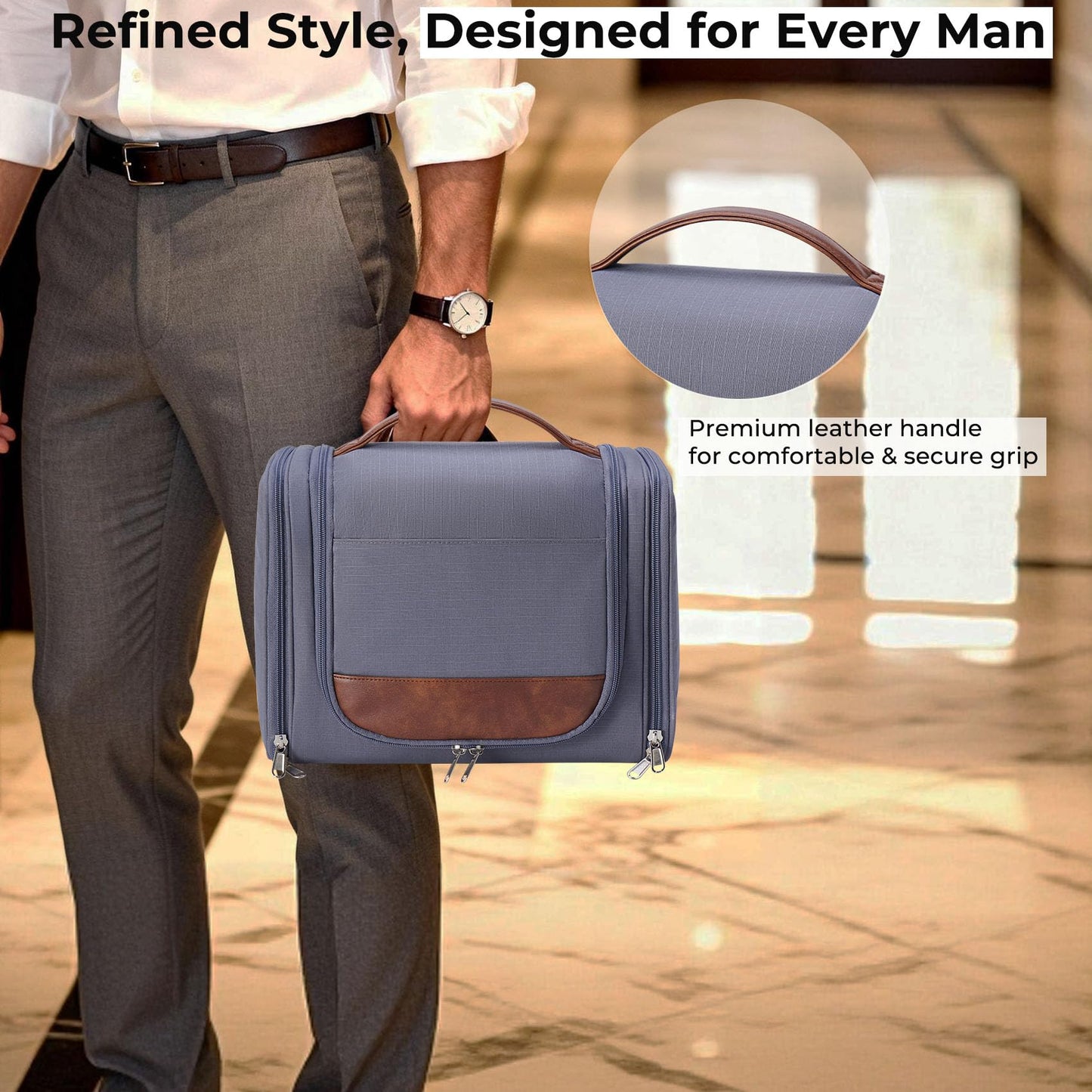 Ralnitote Large Hanging Toiletry Bag for Men, Travel Bathroom Bag with Hook, Hygiene Bag Organizer for Shower, Shaving & Grooming Essentials, Gray