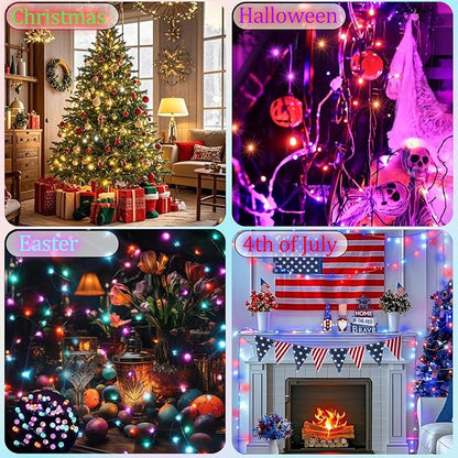 Color Changing Christmas String Lights with Remote, 35 Colors 66FT 200LED String Lights Outdoor Decoration, Connectable Fairy Lights Plug in for XMAS Tree Thanksgiving Christmas Decor, Green Wire