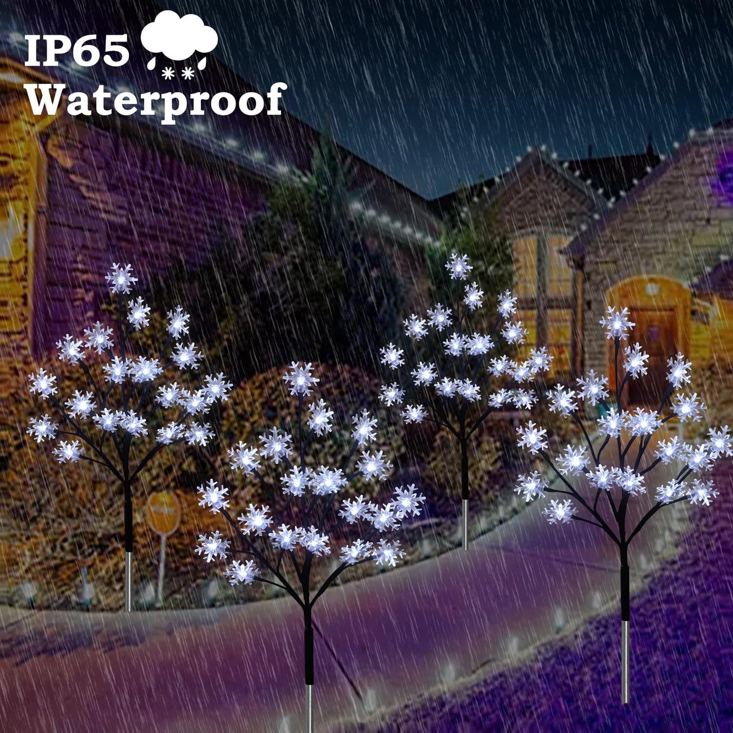 4-Pack 80LEDs Solar Christmas Snowflake Stake Lights, 8 Modes Solar Snowflake Christmas Decorations Outdoor Lights, Waterproof Outdoor Xmas Decorations for Garden Yard Pathway Walkway