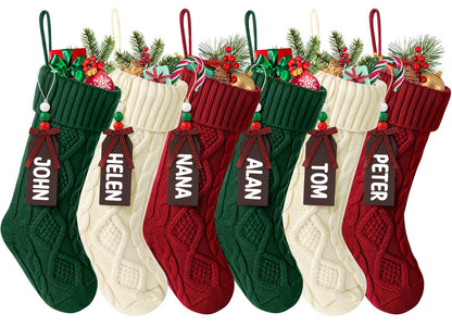 Hommtina Christmas Stockings, Personalized Christmas Stockings 18 Inches Large Size Cable Knitted Stocking Gifts (6pcs White&red&Green)