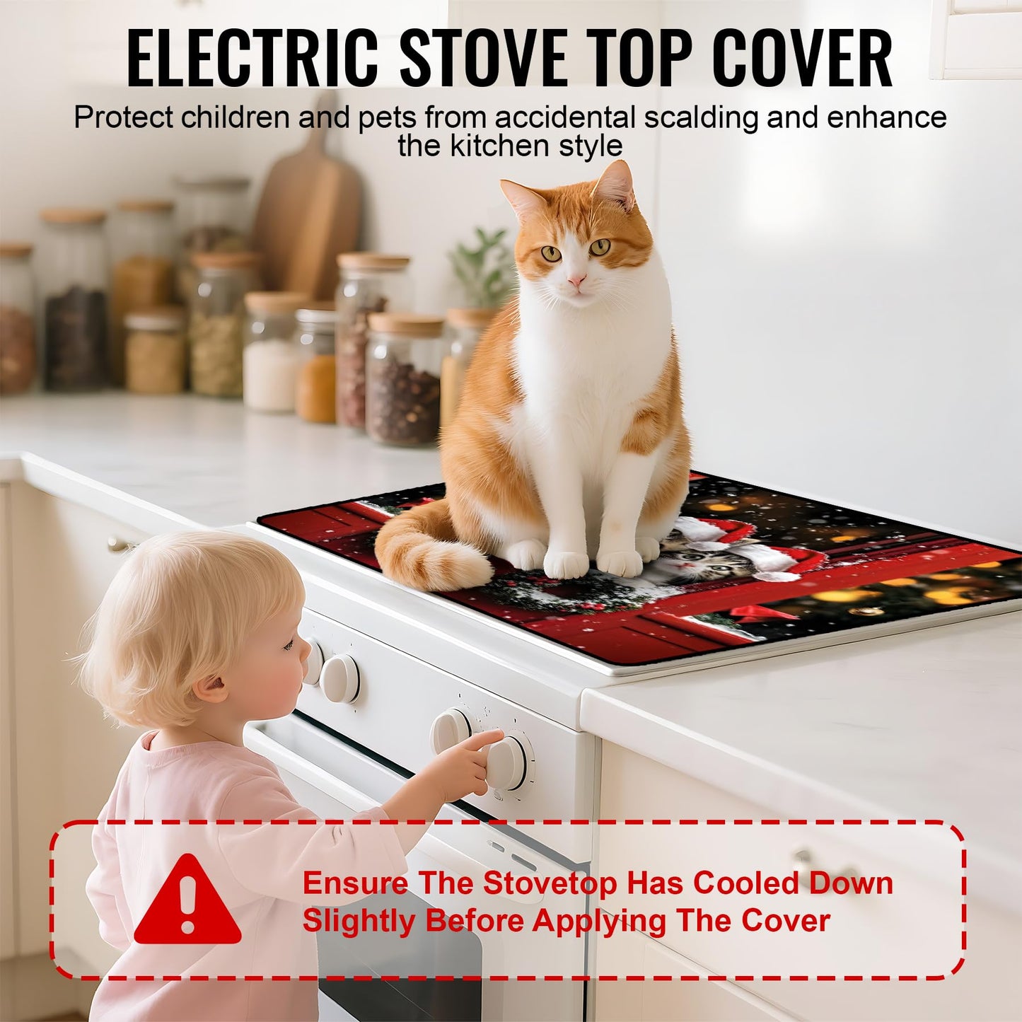 NYZE Christmas Stove Top Cover for Electric Stove,Glass Stove Top Cover,Heat Resistant Glass Cooktop Cover,Stovetop Protector, Kitchen Decor,Dish Drying Mats Cover for Washer Ceramic Top 28.5x20.5 in