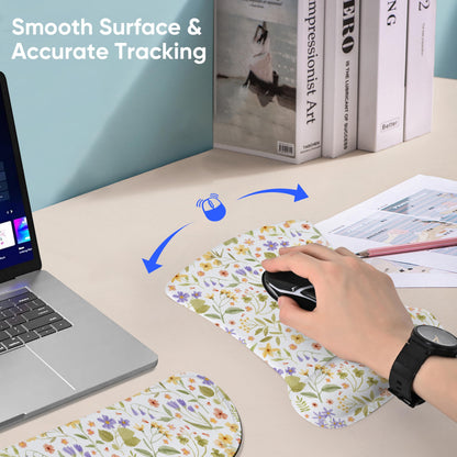 AUPET Mouse Pad Keyboard Wrist Rest Set,Ergonomic Memory Foam Mouse Pads Wrist Support Set,Non-Slip Base, Smooth Surface, Pain Relief for Gaming,Office (Pressed Flower Art)