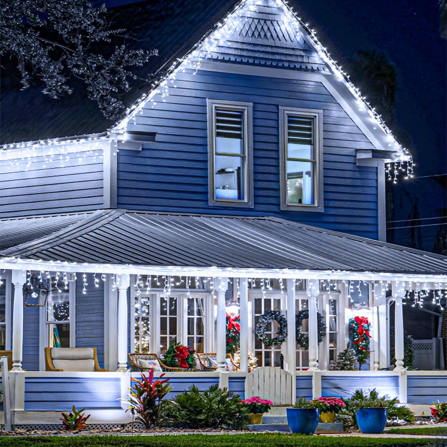 Icicle Lights for Outside - 33FT 400 LED Icicle Christmas Lights Outdoor with 75 Drops 8 Modes Timers, Waterproof Connectable Hanging Lights for Indoor Eaves Wedding Patio Decorations, Cool White
