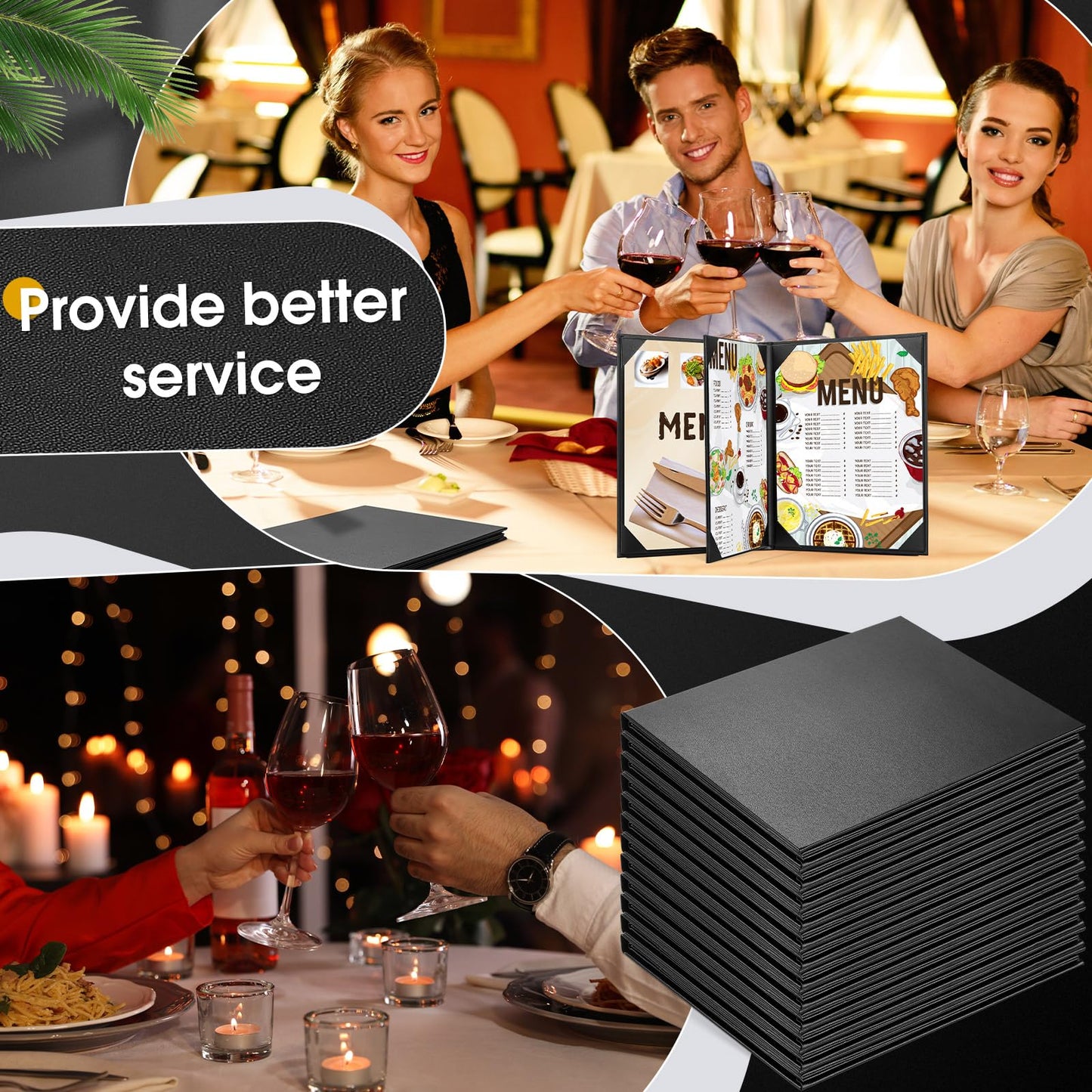 Skyygemm 16 Pcs Leather Menu Covers Holders for 8.5 x 11 Inches, Waterproof Four View Leather Dinner Menu Holder Covers for Restaurant, Hotel, Bar
